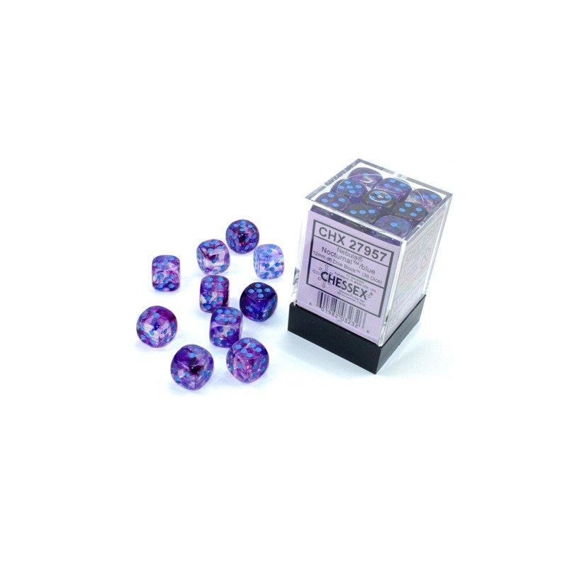 Chessex - Nebula Nocturnal/blue Luminary 12mm d6 Dice Block (36 dice)