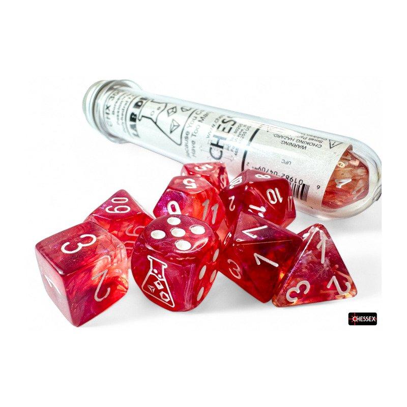 Chessex - Lab Dice Borealis Passion/white Luminary Polyhedral 7-Dice Set (with bonus die)
