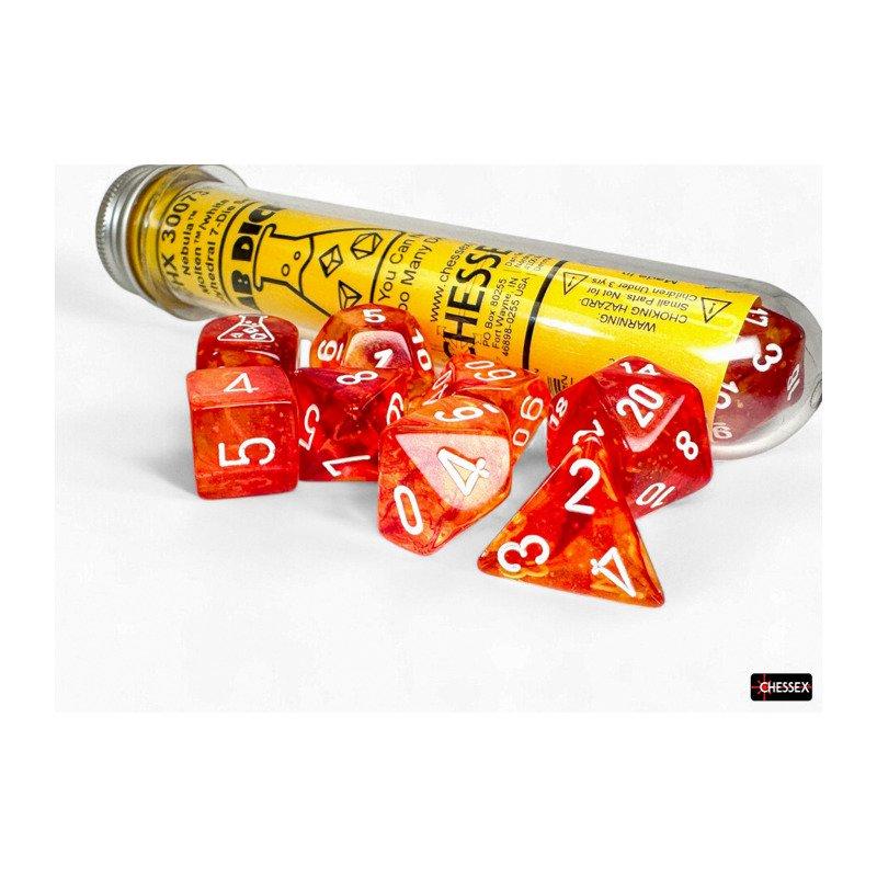 Chessex - Lab Dice Nebula Molten/white Luminary™ Polyhedral 7-Dice Set (with bonus die)
